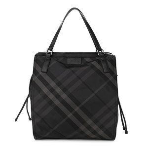 BURBERRY Nylon Check Buckleigh Packable Tote Charcoal